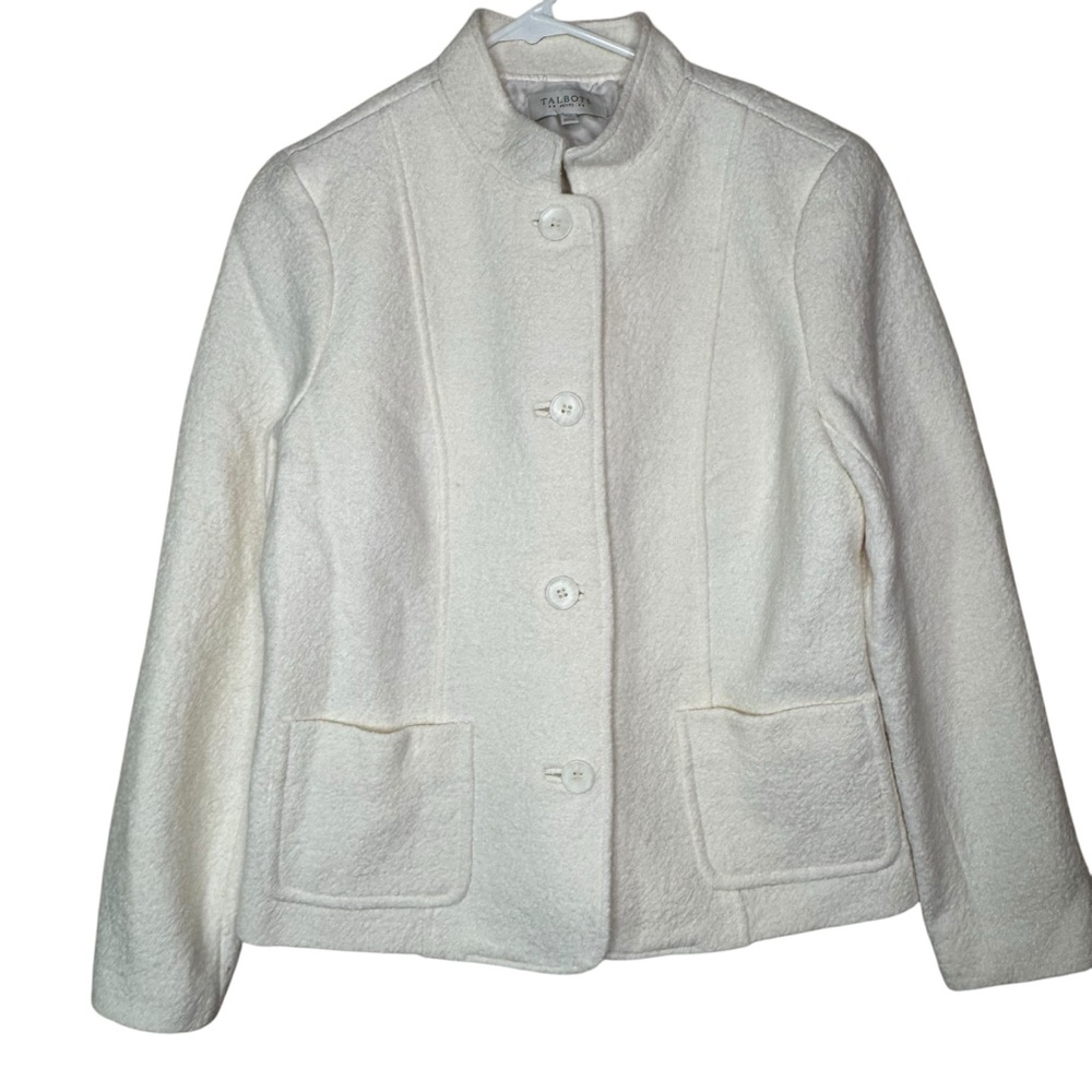 Talbots Women's Ivory White Wool Viscose Blend Jacket Blazer Size 14P Pockets